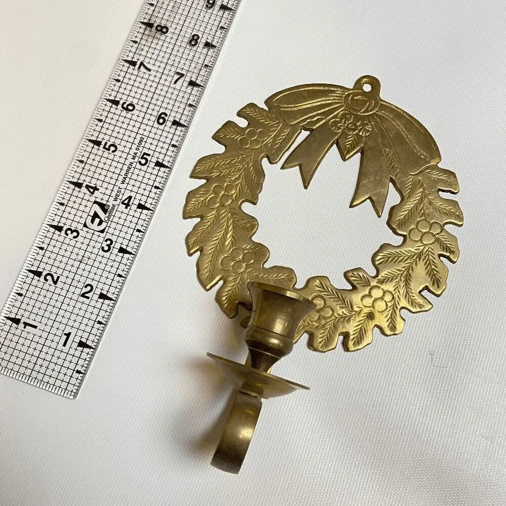 VTG Brass Wreath Wall Candle Holders Hosley Holiday Christmas Decor